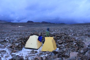 A photo of our campsite, during a brief respite from the night's storms.
