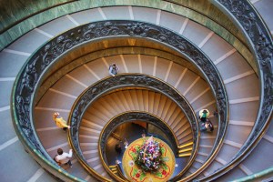 Exiting via the spiral stairway.