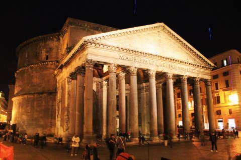 The Pantheon, looming up out of nowhere at night.